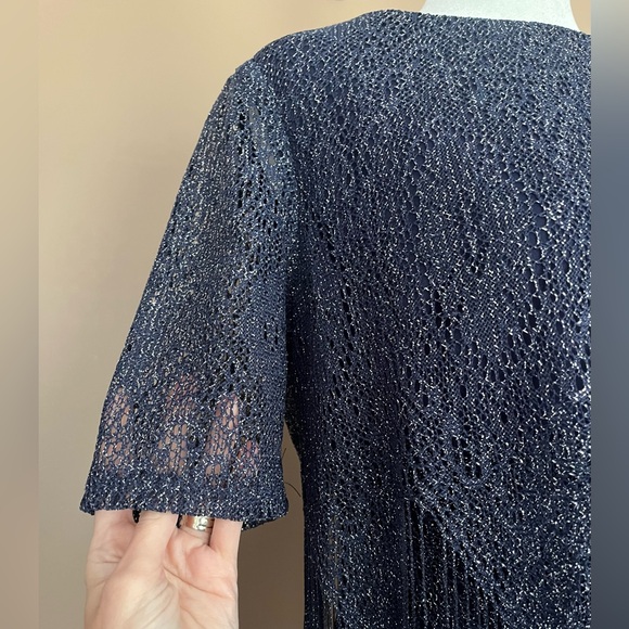 {Jessica Howard} Short Sleeve Cocktail Dress with Metallic Thread & Fringe - 8P - Picture 5 of 13